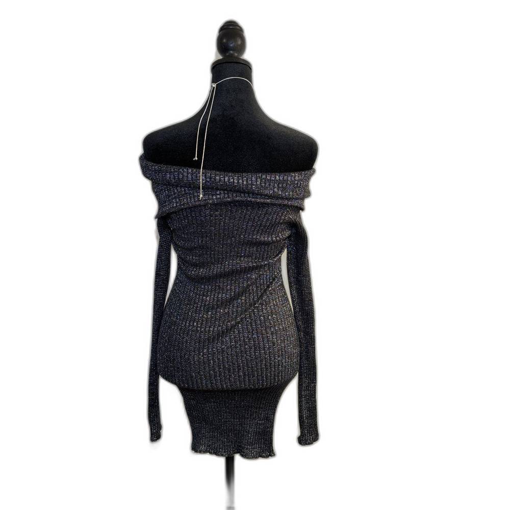 Windsor Shimmer Nights Black Glitter Off-Shoulder Mini Dress - Picture 3 of 3